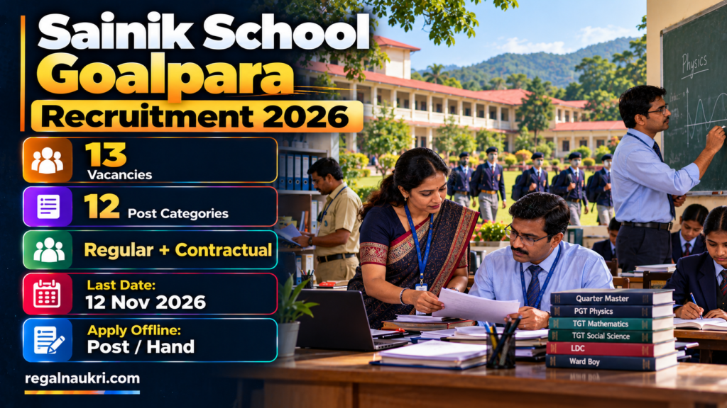 Sainik School Goalpara Recruitment 2026 for 13 teaching and administrative vacancies