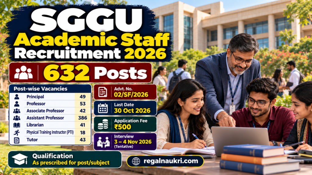 SGGU Academic Staff Recruitment 2026 for 632 posts in affiliated self-financed colleges