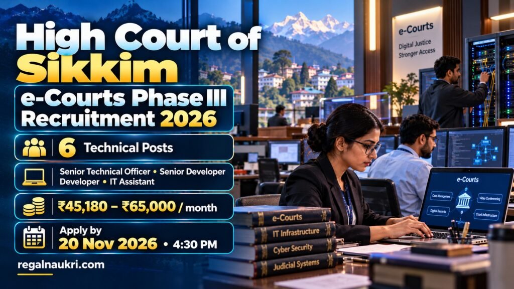 Sikkim High Court technical recruitment 2026 for 6 e-Courts Phase III posts