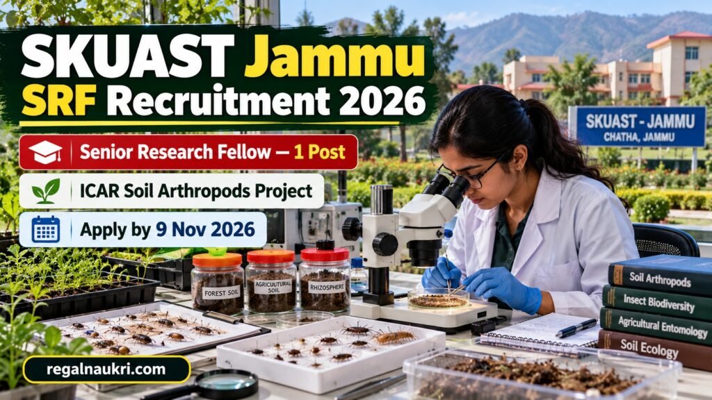 SKUAST Jammu SRF Recruitment 2026 Senior Research Fellow soil arthropods project