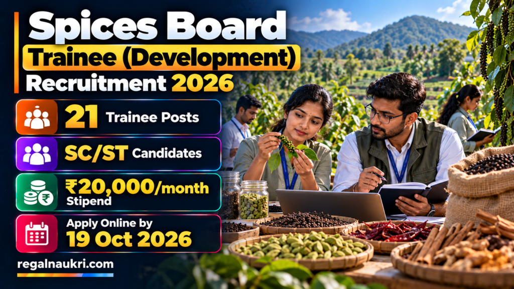 Spices Board Trainee Development Recruitment 2026 for 21 trainee posts