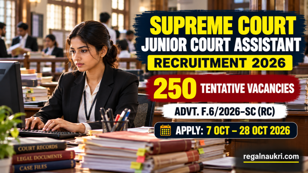 Supreme Court Junior Court Assistant Recruitment 2026 for 250 tentative vacancies