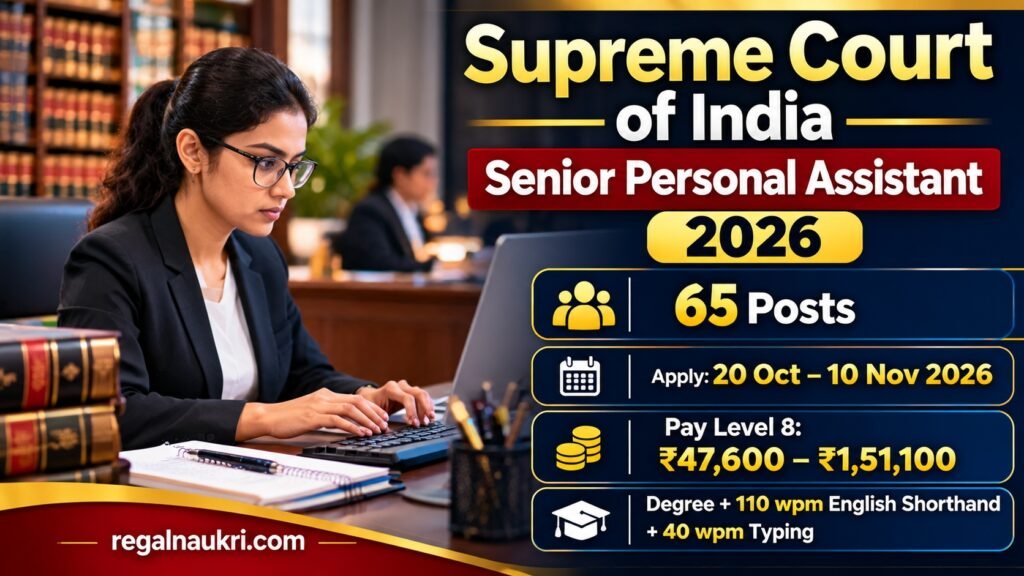 Supreme Court Senior Personal Assistant Recruitment 2026 for 65 posts