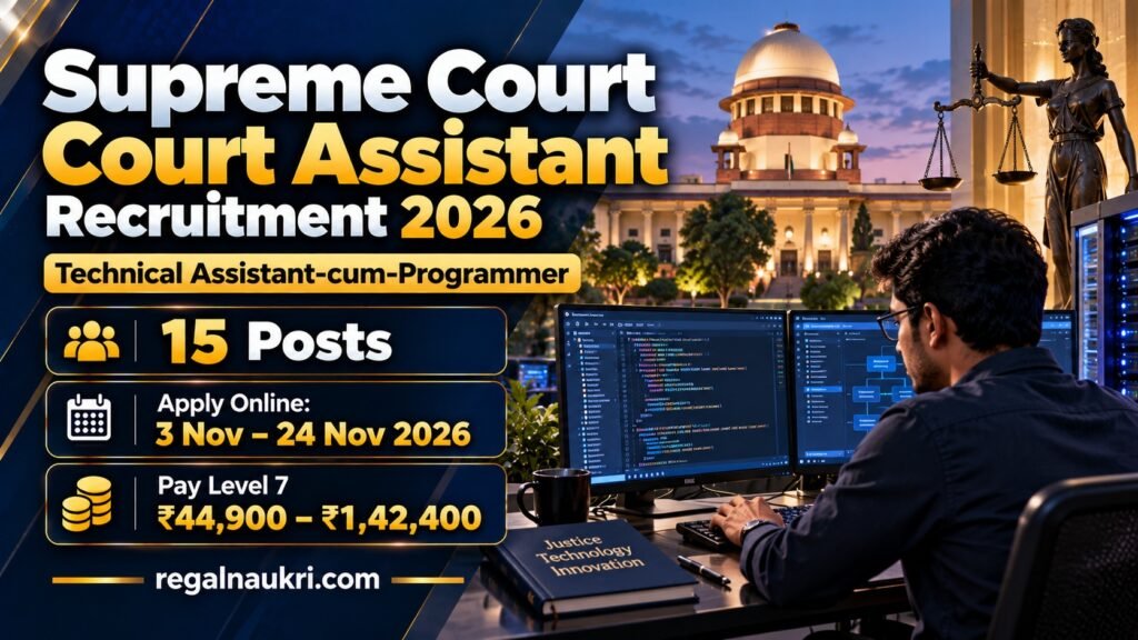 Supreme Court Court Assistant Technical Assistant-cum-Programmer Recruitment 2026 for 15 posts