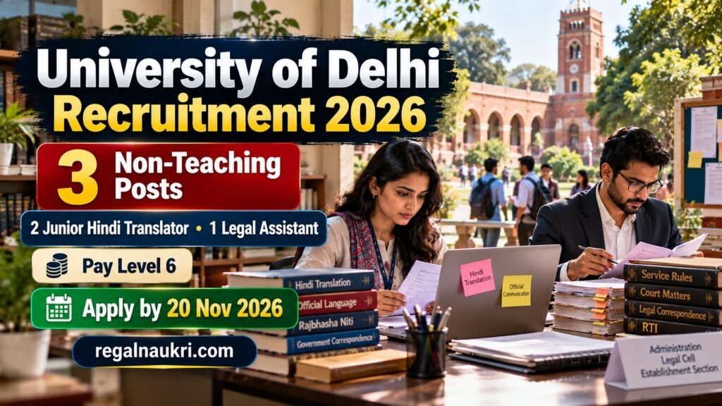 University of Delhi Recruitment 2026 for 3 Junior Hindi Translator and Legal Assistant posts